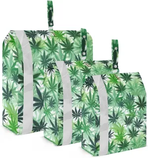 DOMIKING Green Leaf White Packing Cubes for Travel Luggage Organizer Hanging Packing Bag for Clothes Suitcases Set of 3