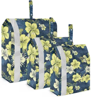 DOMIKING Yellow Floral Palms Packing Cubes for Travel Luggage Organizer Hanging Packing Bag for Carry On Suitcases Clothes Set of 3