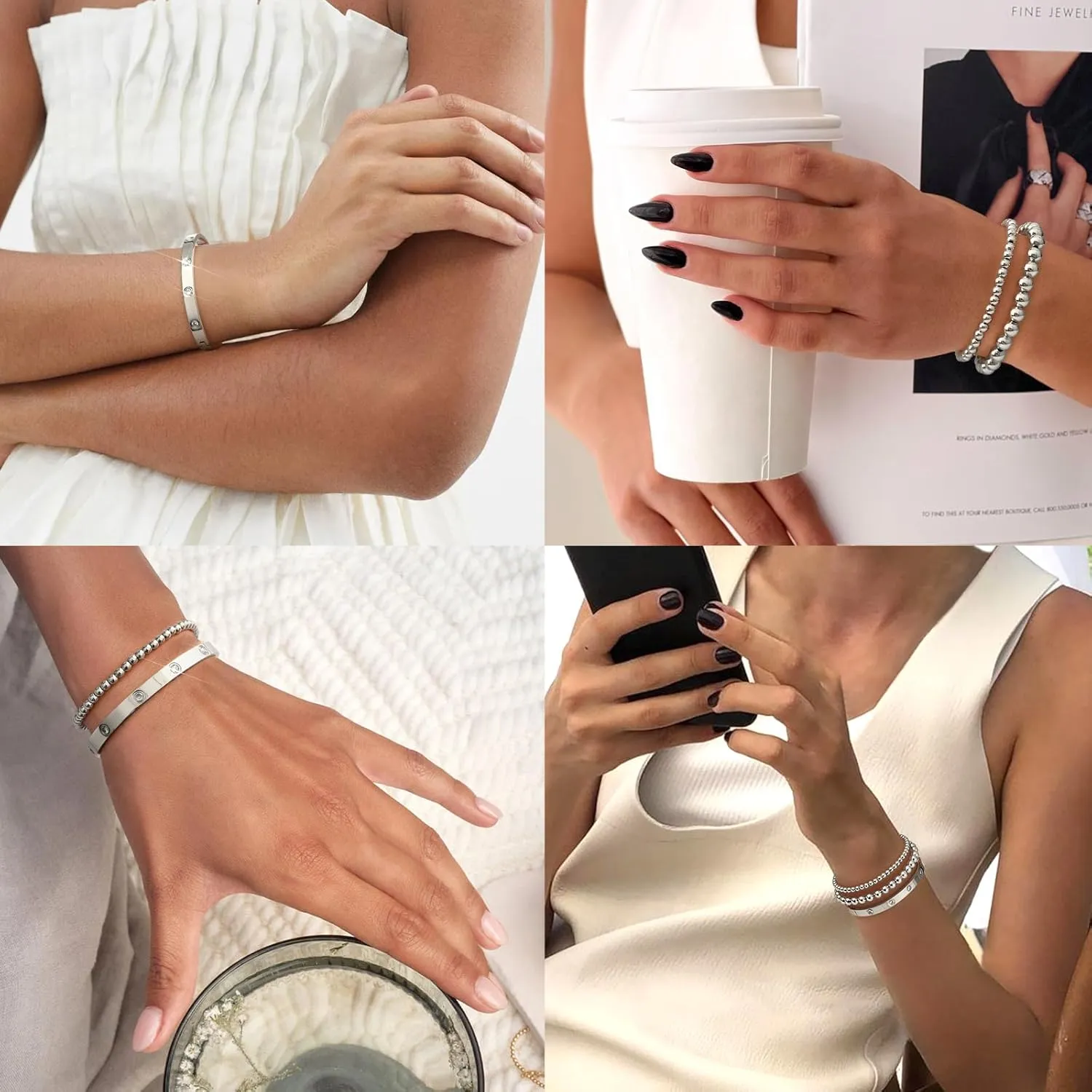 doubgood Gold Bracelets for Women Stackable Gold Bangles Friendship Beaded Bracelets Jewelry Set for Mother's Day Gifts Valentine Wedding Birthday