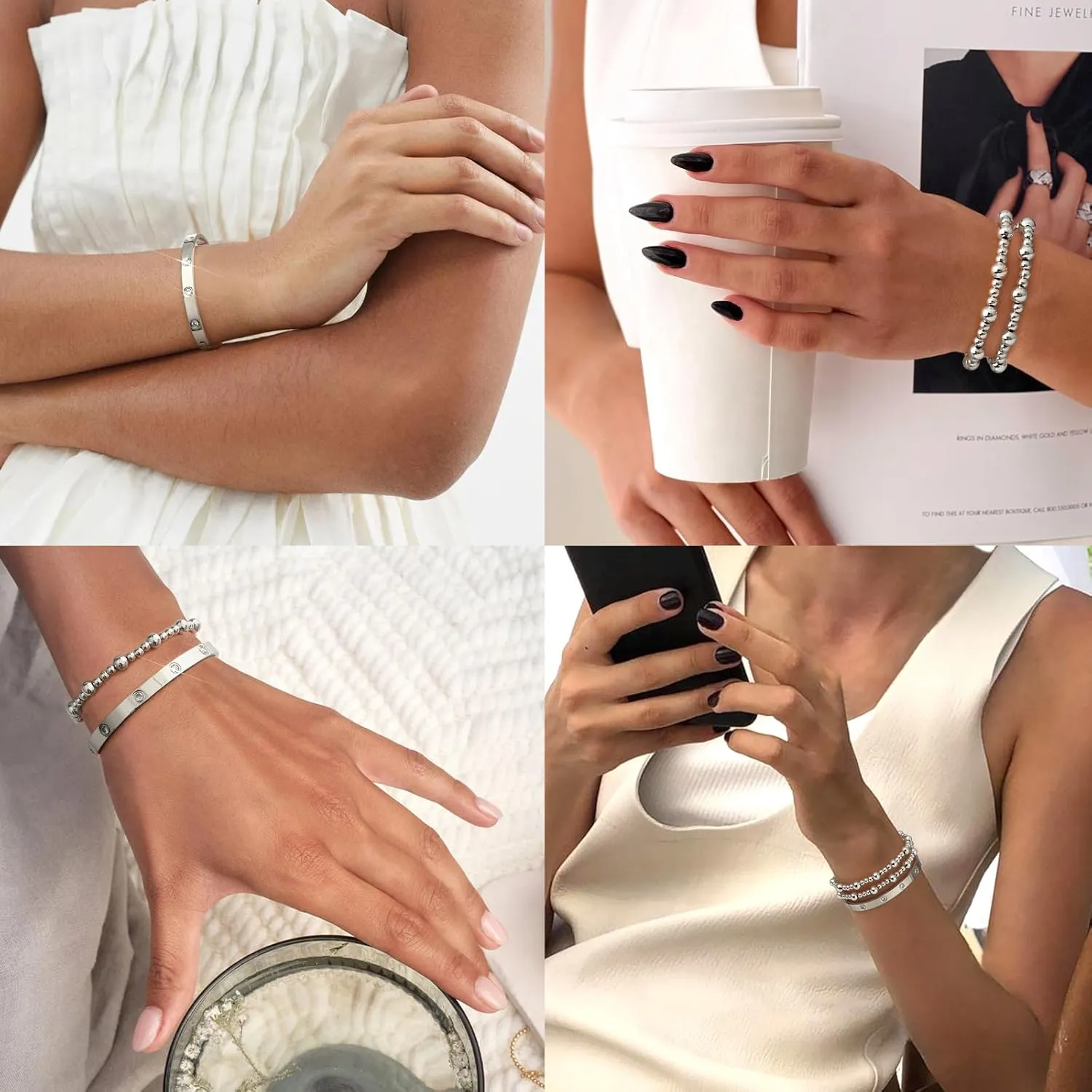 doubgood Gold Bracelets for Women Stackable Gold Bangles Friendship Beaded Bracelets Jewelry Set for Mother's Day Gifts Valentine Wedding Birthday