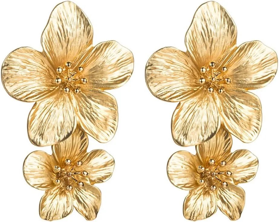 Double Sculptural Flower Earrings Statement Earrings for Women