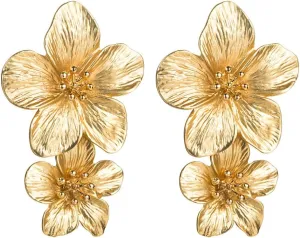 Double Sculptural Flower Earrings Statement Earrings for Women