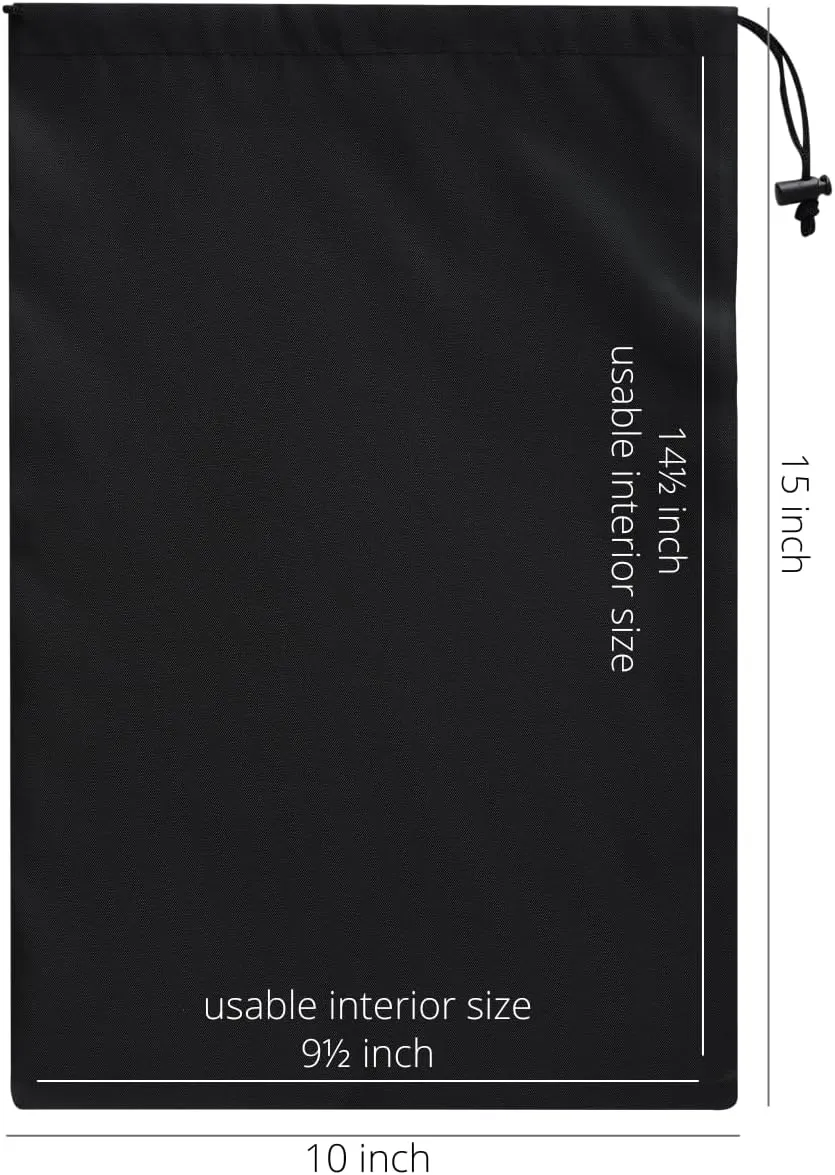 Drawstring Bag with Toggle - Nylon Cinch and Ditty Pouch - Six Pack (Black, 10 x 15 Inch)