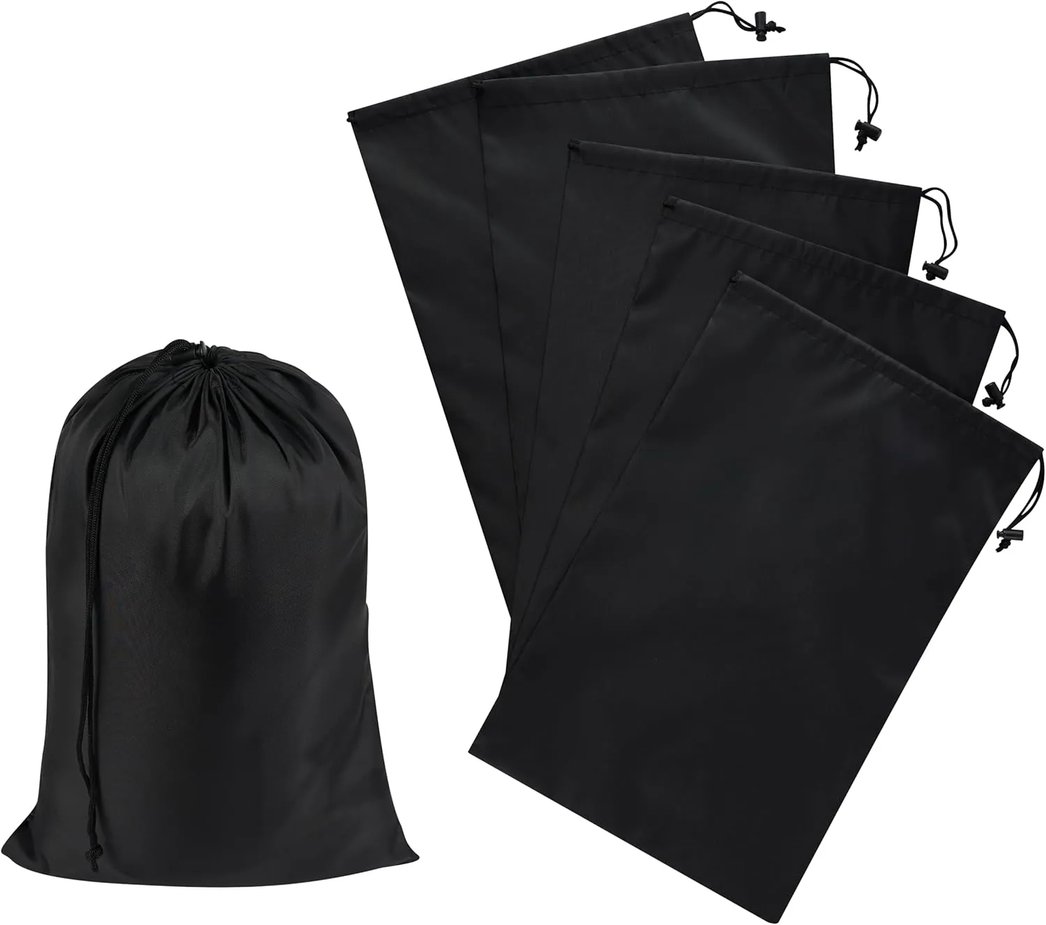 Drawstring Bag with Toggle - Nylon Cinch and Ditty Pouch - Six Pack (Black, 10 x 15 Inch)