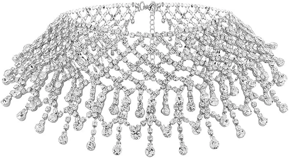 DRESBE Rhinestone Necklace Crystal Choker Necklaces Prom Necklace Chain Party Neck Jewelry for Women