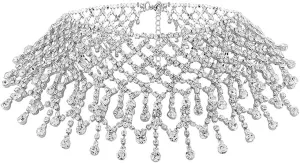 DRESBE Rhinestone Necklace Crystal Choker Necklaces Prom Necklace Chain Party Neck Jewelry for Women
