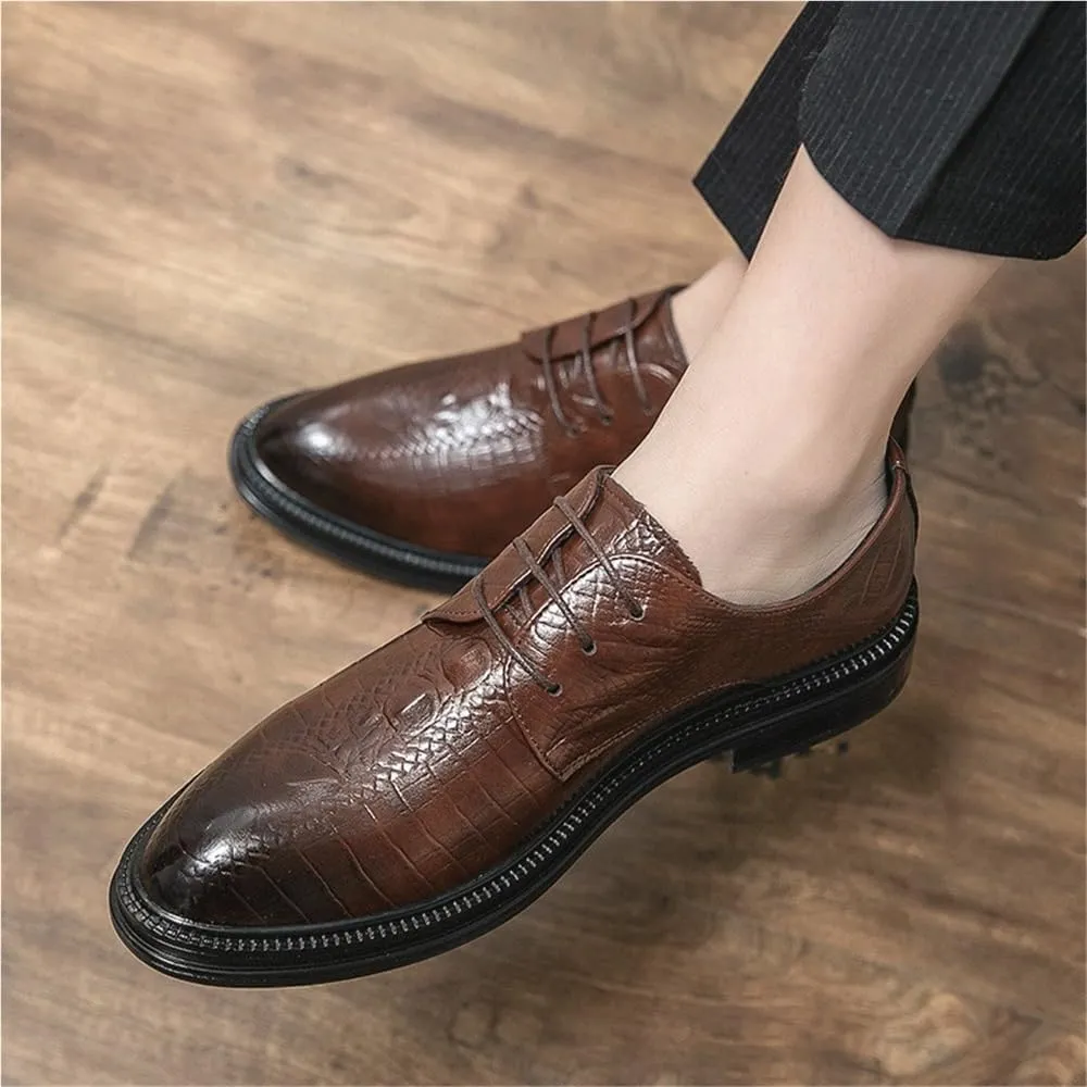 Dress Oxford for Men Fashion Lace Up Comfort Orthopedic Round Toe Vegan Leather Casual Non Slip Shoe