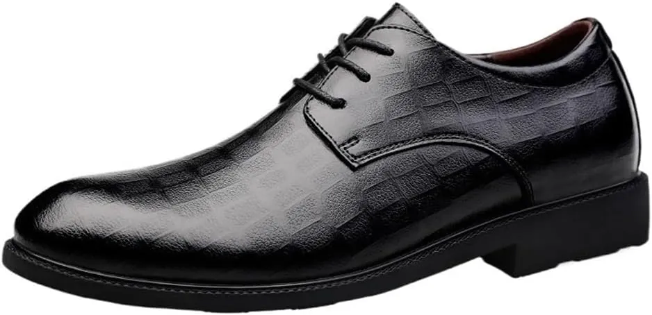 Dress Oxford Formal Shoes for Men's Classic Lace Up Comfort Orthopedic Pointed Toe Italian Leather Business Tuxedo Wedding Non Slip Low Top Block Heel Anti-Slip Formal