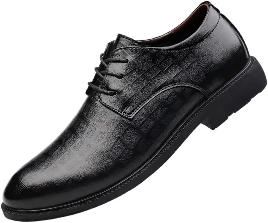 Dress Oxford Formal Shoes for Men's Classic Lace Up Comfort Orthopedic Pointed Toe Italian Leather Business Tuxedo Wedding Non Slip Low Top Block Heel Anti-Slip Formal
