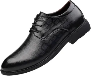 Dress Oxford Formal Shoes for Men's Classic Lace Up Comfort Orthopedic Pointed Toe Italian Leather Business Tuxedo Wedding Non Slip Low Top Block Heel Anti-Slip Formal