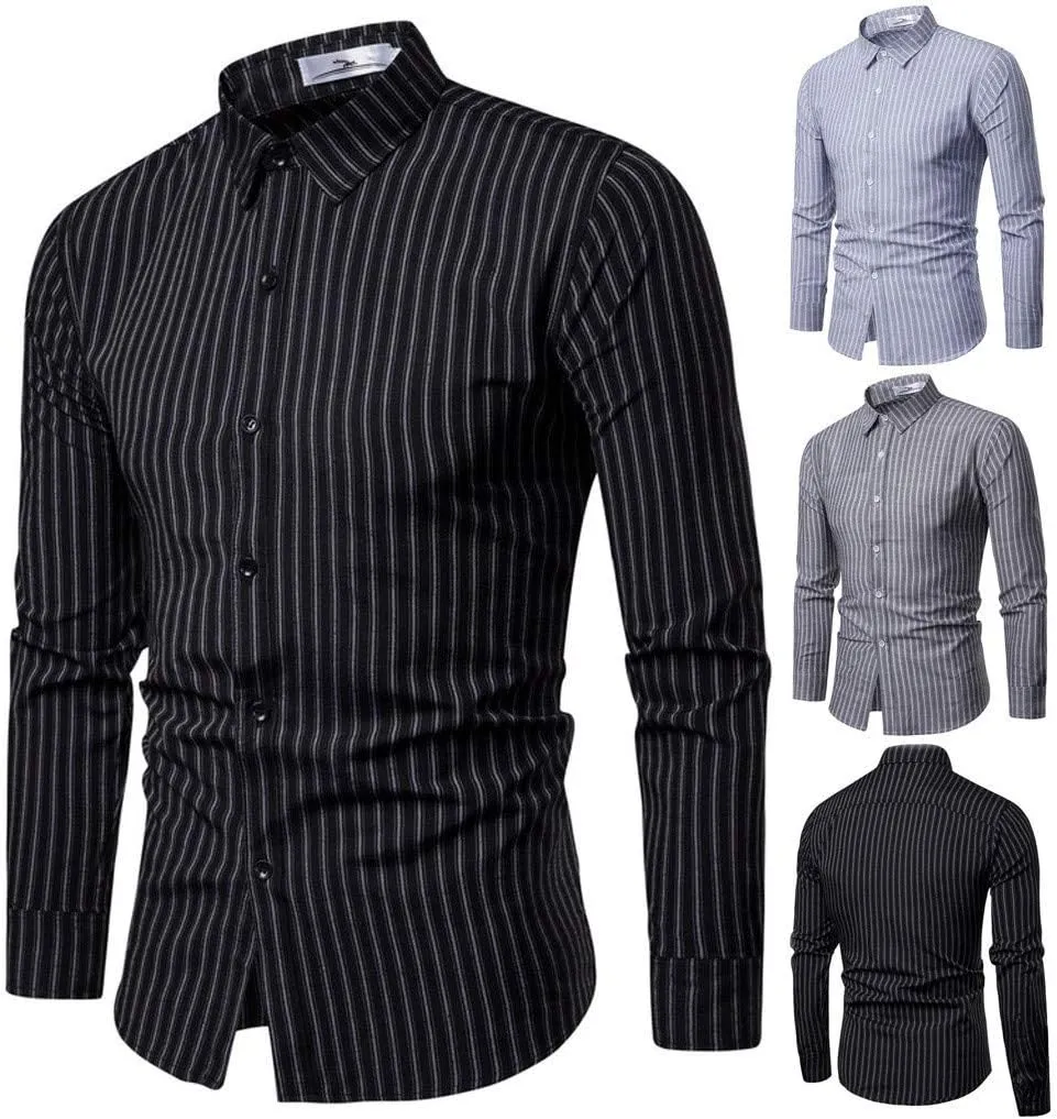 Dress Shirts for Men Spring Fashion 2025 Long Sleeve Button Down Vertical Striped Casual Business Office Work Shirts