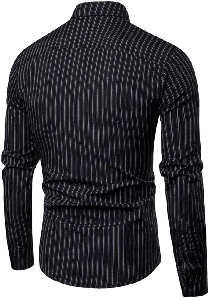 Dress Shirts for Men Spring Fashion 2025 Long Sleeve Button Down Vertical Striped Casual Business Office Work Shirts