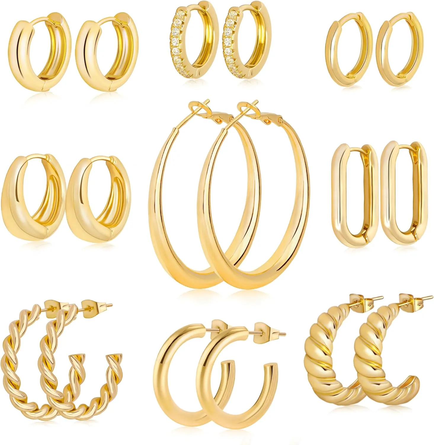 Earrings 9 Pairs 14K Gold Plated Hoop Earrings for Women Gold Twisted Hoops Earrings Jewelry for Women Gifts