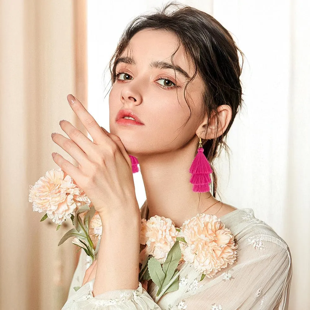 Earrings for Women Dangling, Layered Tassel Earrings Fringe Earrings Bohemian Studs Drop Earrings
