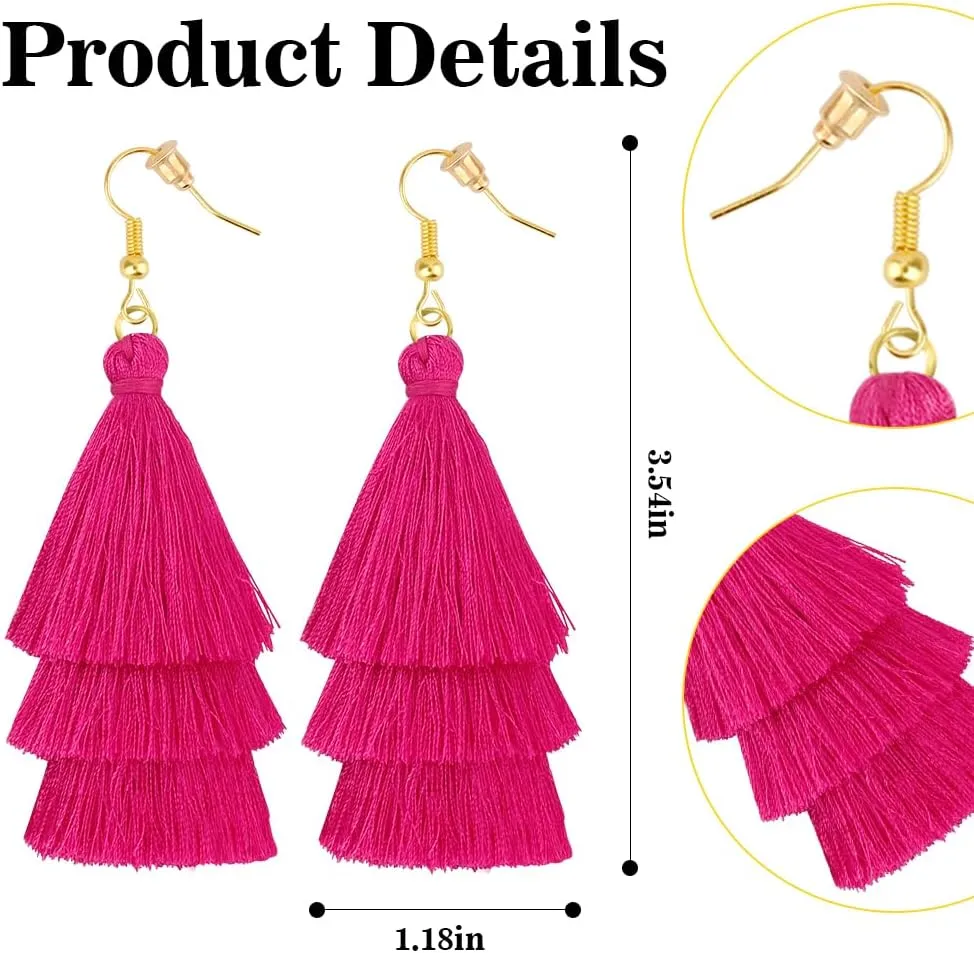 Earrings for Women Dangling, Layered Tassel Earrings Fringe Earrings Bohemian Studs Drop Earrings