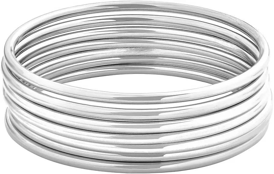Edforce Stainless Steel Glossy Thin Round Bangle Bracelet Set for Women, Set of 7