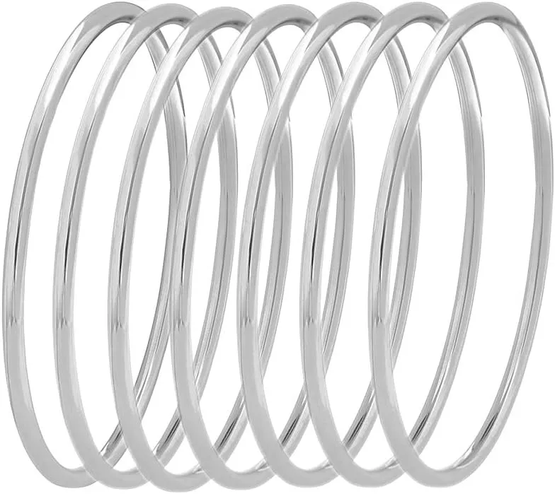 Edforce Stainless Steel Glossy Thin Round Bangle Bracelet Set for Women, Set of 7