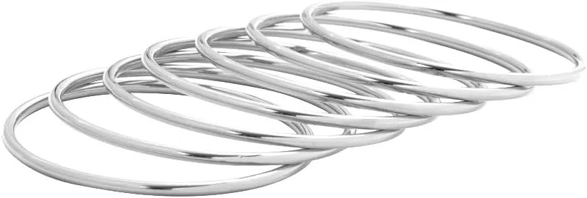 Edforce Stainless Steel Glossy Thin Round Bangle Bracelet Set for Women, Set of 7
