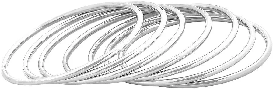 Edforce Stainless Steel Glossy Thin Round Bangle Bracelet Set for Women, Set of 7