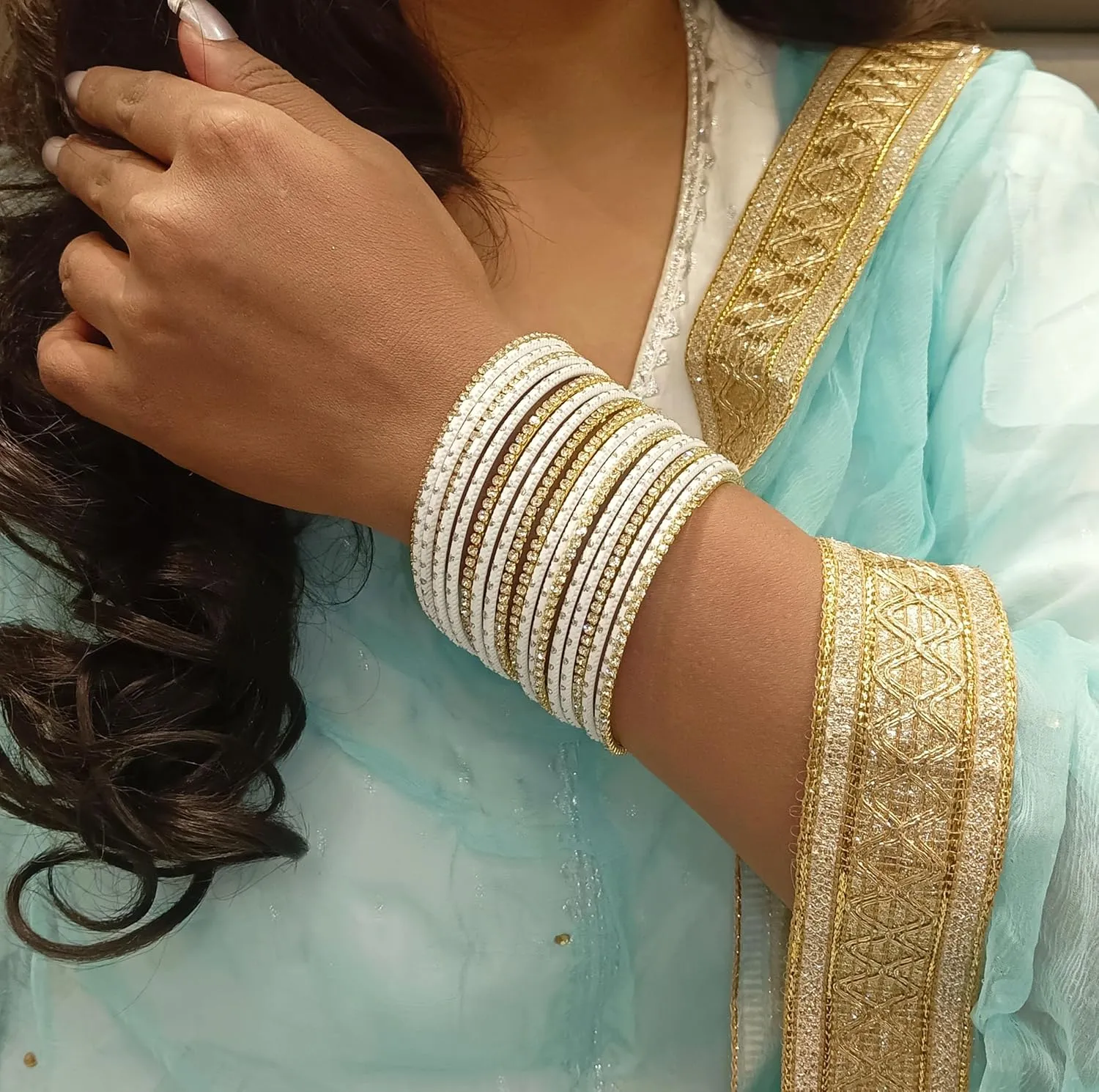 Efulgenz Indian Bangles for Women - Traditional CZ Rhinestone Plain Metal Bracelet Set - Jewelry