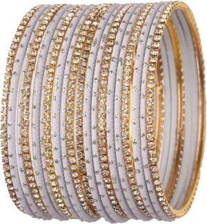 Efulgenz Indian Bangles for Women - Traditional CZ Rhinestone Plain Metal Bracelet Set - Jewelry