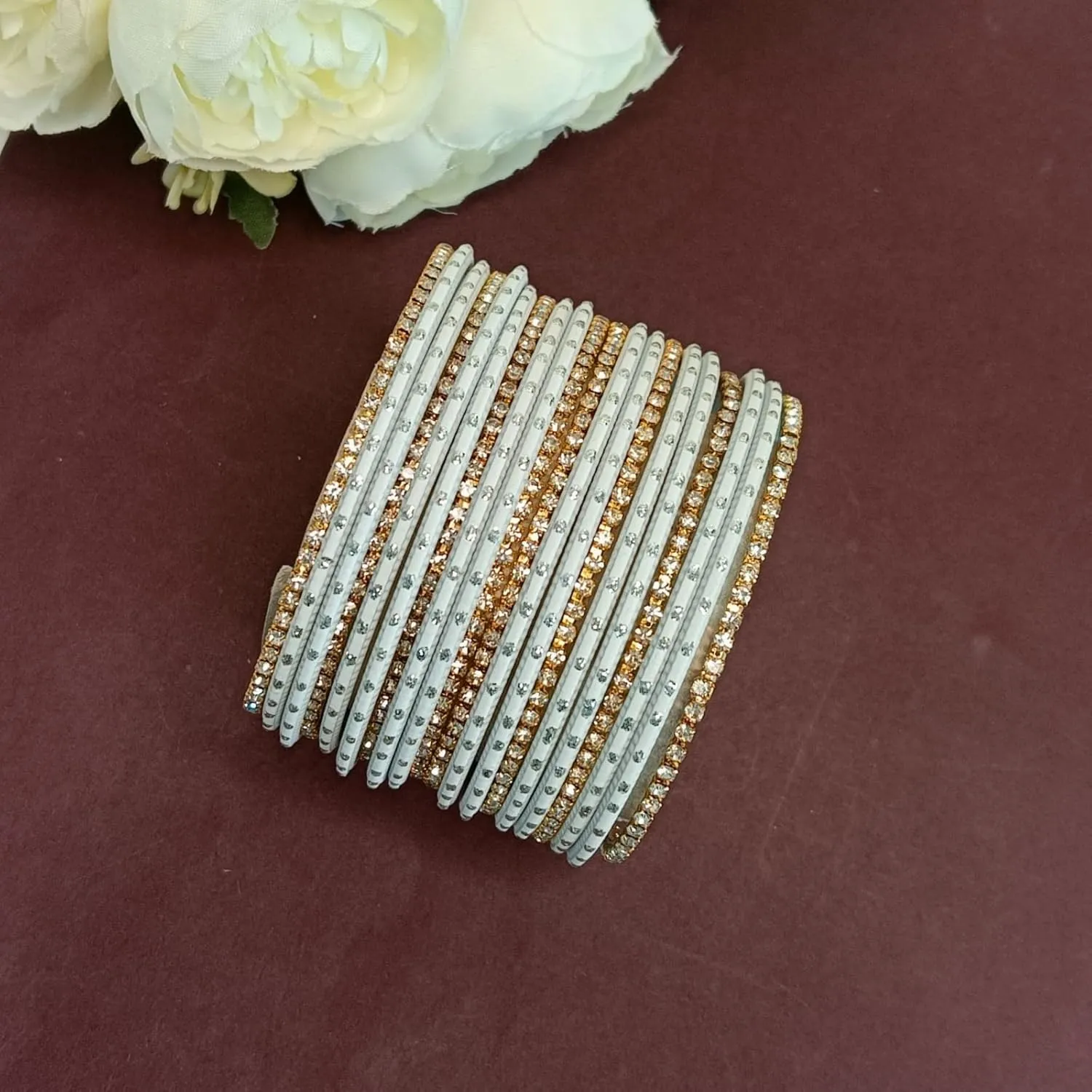 Efulgenz Indian Bangles for Women - Traditional CZ Rhinestone Plain Metal Bracelet Set - Jewelry