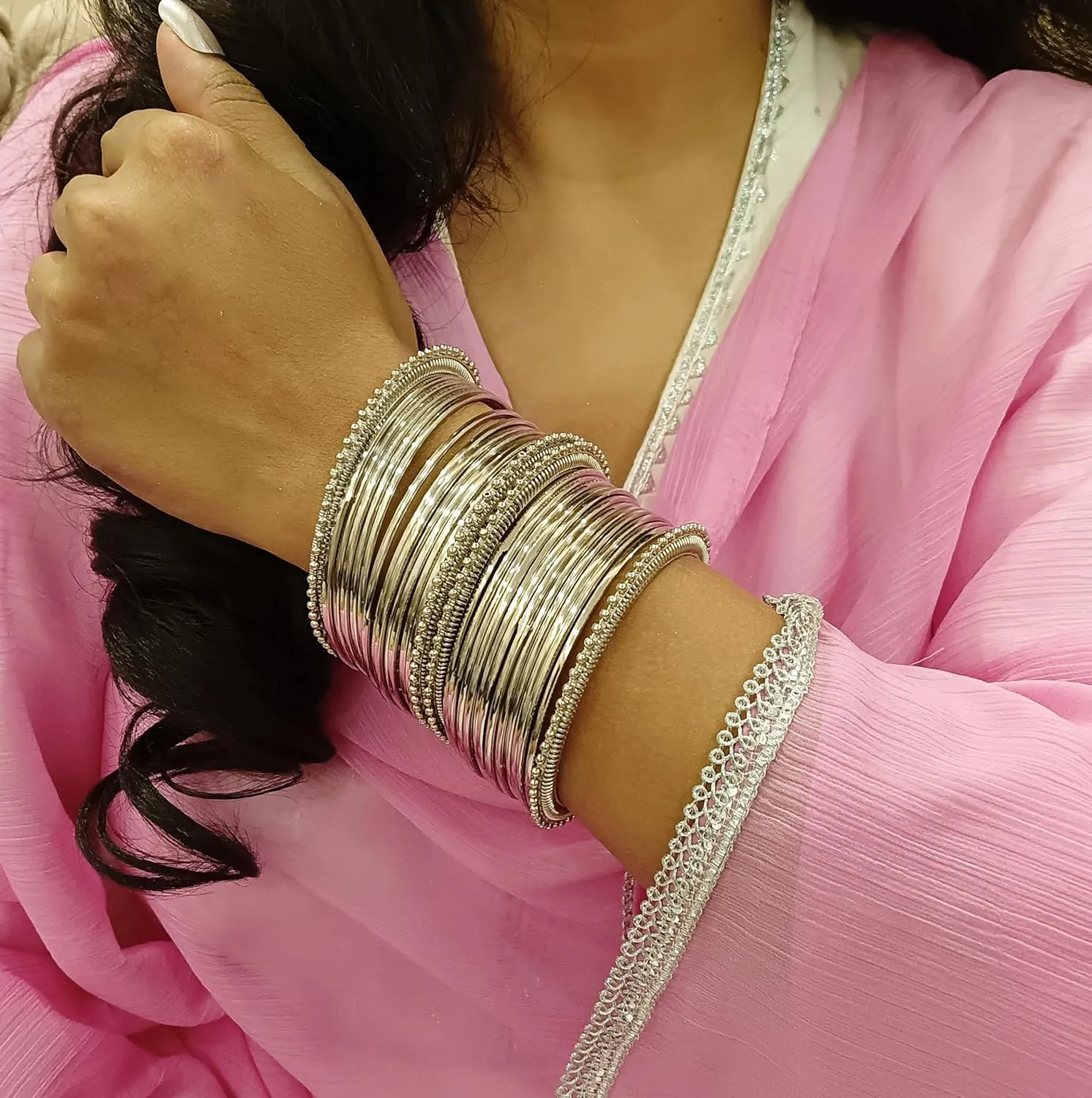 Efulgenz Indian Oxidized Bangle Bracelet Set for Women Plain Matte Metal Bangles Oxidized Jewelry Boho Bracelet Set Metal Beaded Bangles Fashion Statement Jewelry for Women