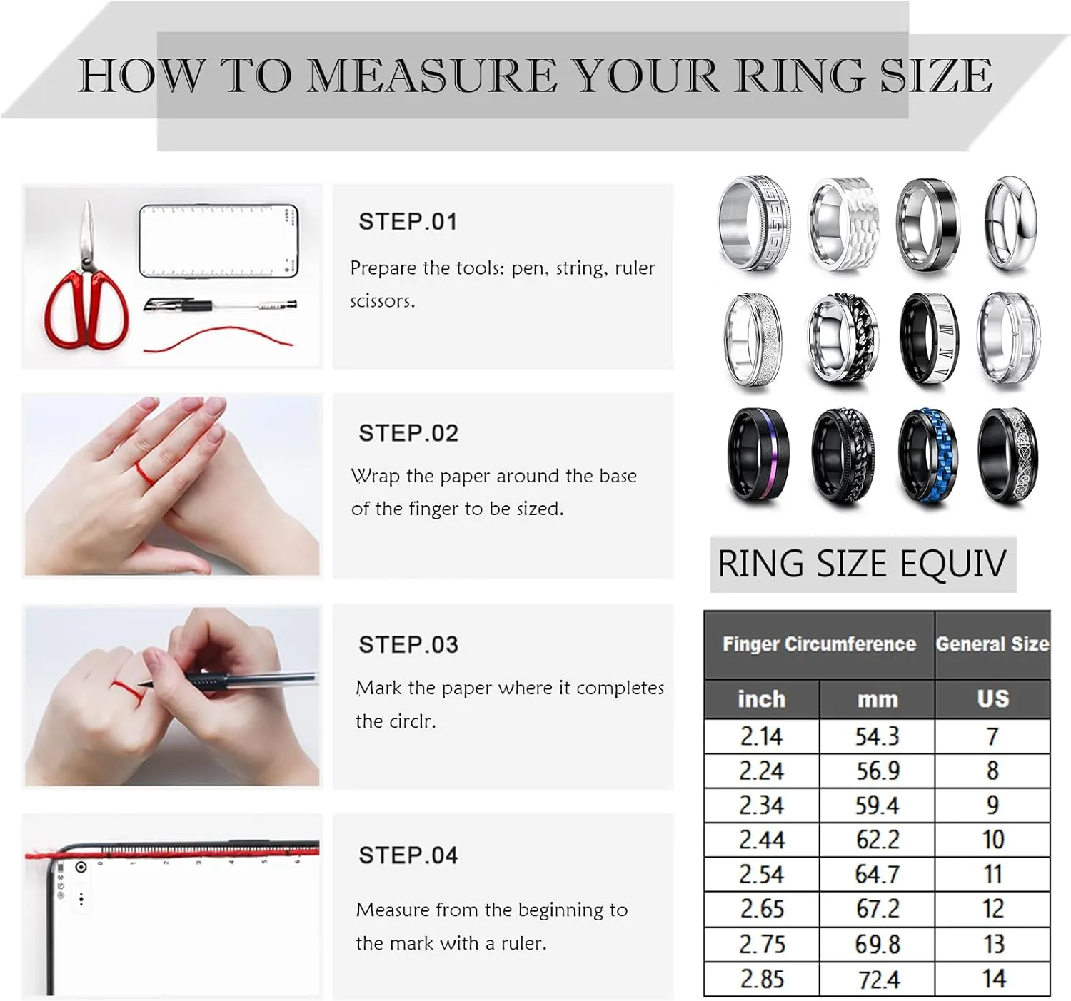 EIELO 12Pcs Stainless Steel Band Rings for Men Women Cool Fidget Spinning Chain Ring Anxiety Relief Fashion Simple Wedding Engagement Ring Set