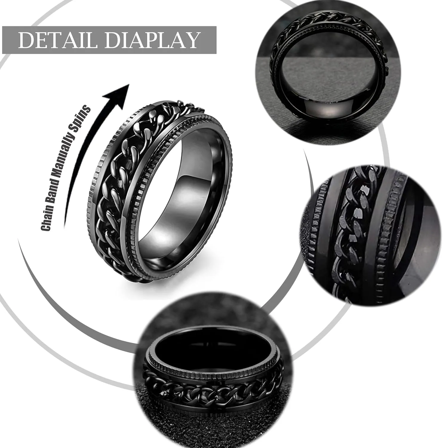 EIELO 12Pcs Stainless Steel Band Rings for Men Women Cool Fidget Spinning Chain Ring Anxiety Relief Fashion Simple Wedding Engagement Ring Set