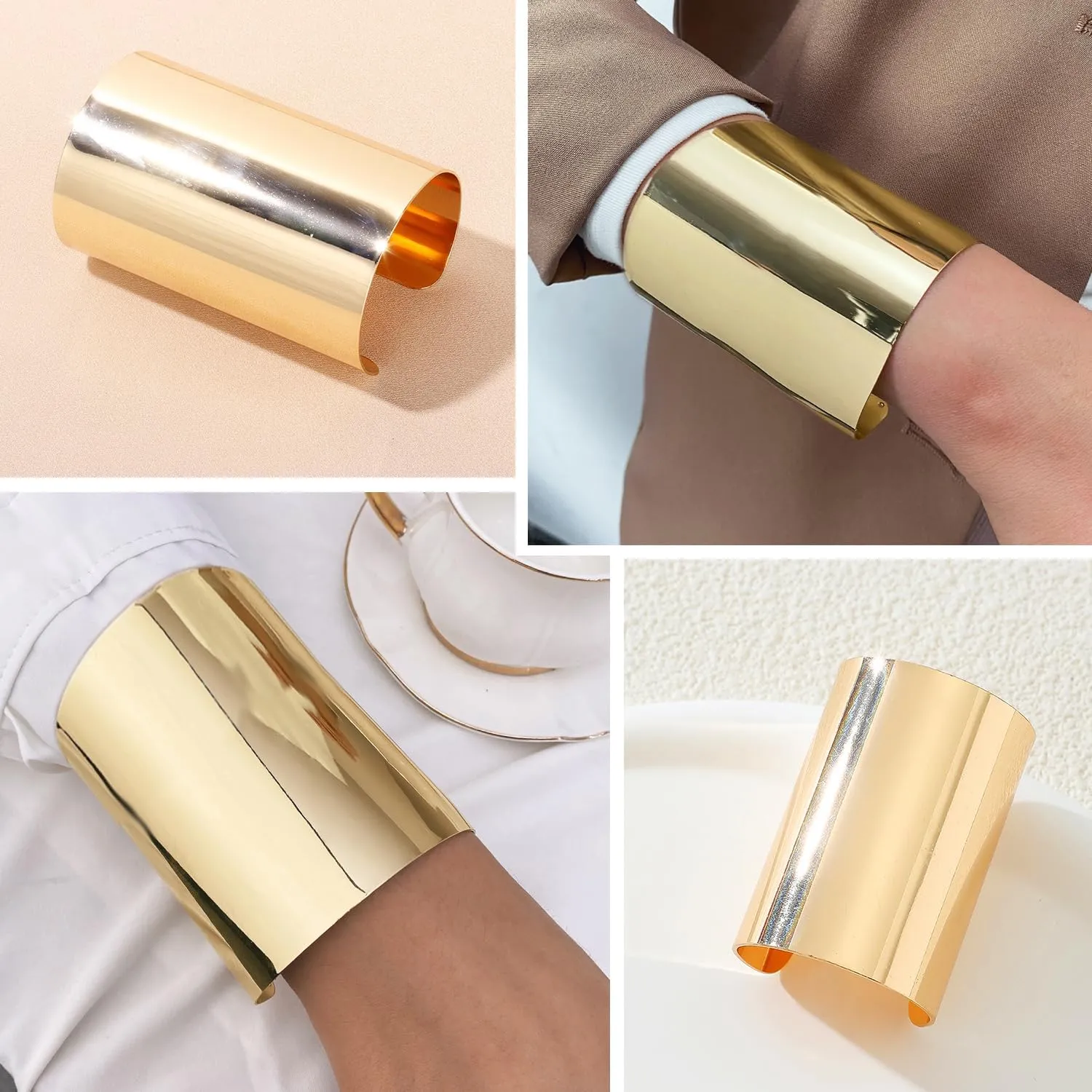 EIELO 2 Pcs Gold Cuff Bangle Bracelet for Women Open Wrist Cuff Wrap Bracelet