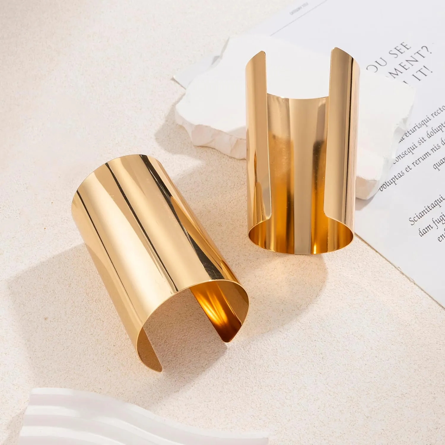 EIELO 2 Pcs Gold Cuff Bangle Bracelet for Women Open Wrist Cuff Wrap Bracelet
