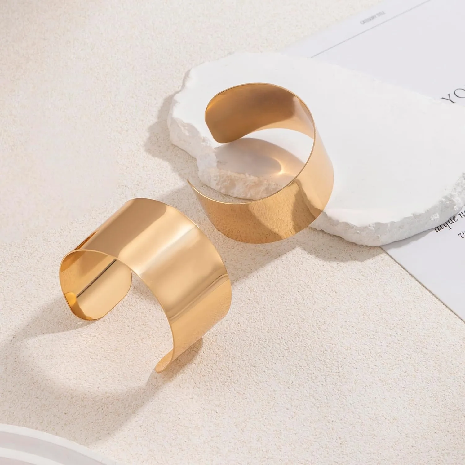 EIELO 2 Pcs Gold Cuff Bangle Bracelet for Women Open Wrist Cuff Wrap Bracelet