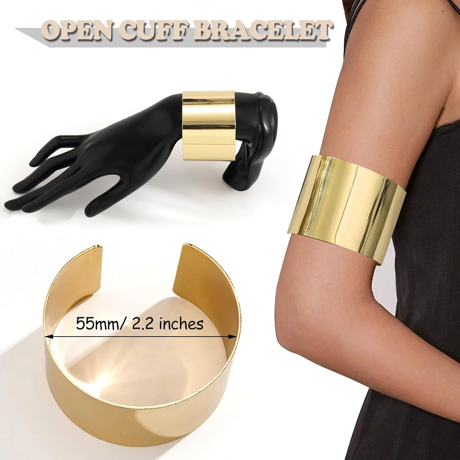 EIELO 2 Pcs Gold Cuff Bangle Bracelet for Women Open Wrist Cuff Wrap Bracelet