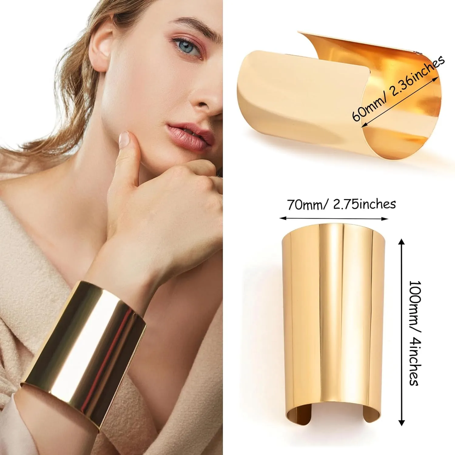EIELO 2 Pcs Gold Cuff Bangle Bracelet for Women Open Wrist Cuff Wrap Bracelet