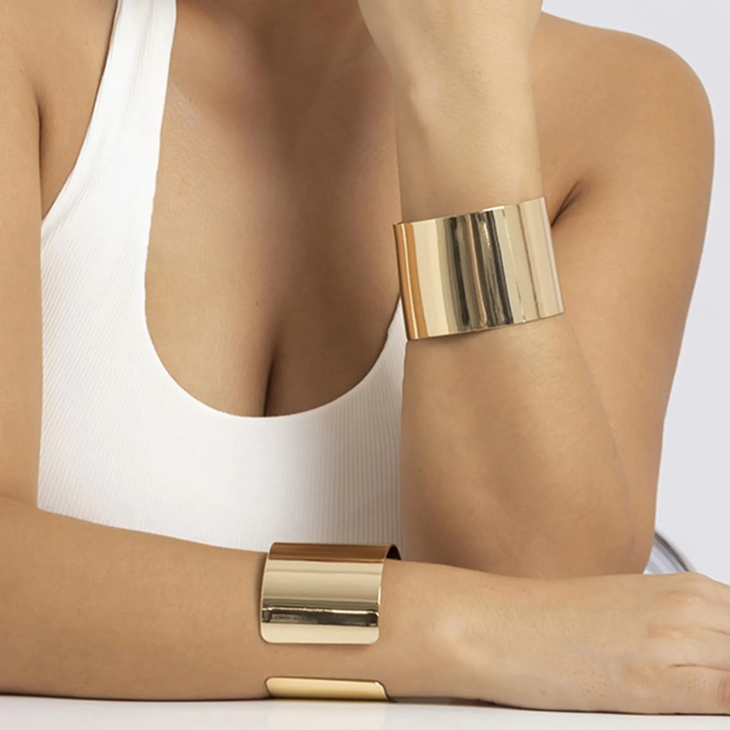 EIELO 2 Pcs Gold Cuff Bangle Bracelet for Women Open Wrist Cuff Wrap Bracelet