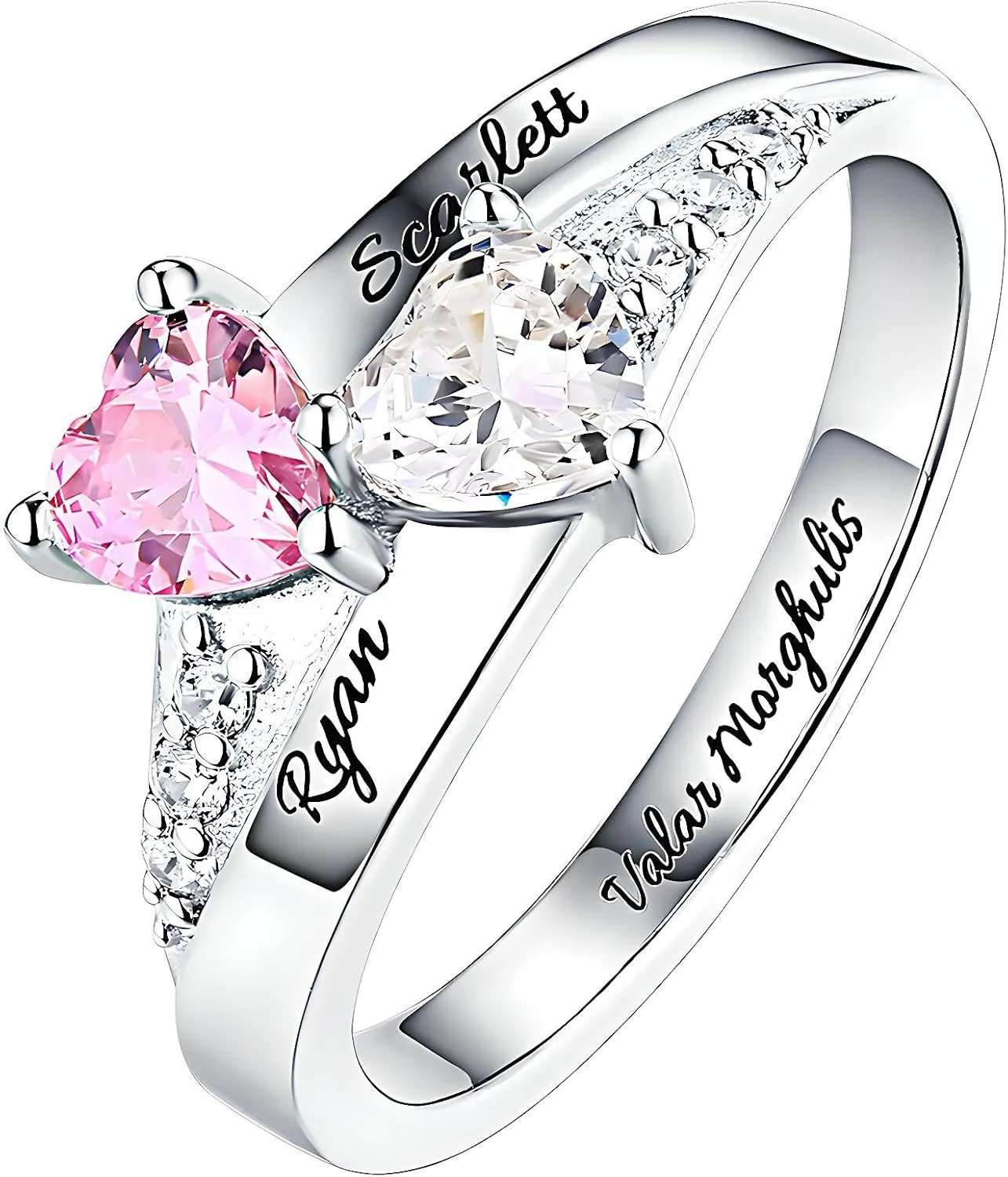 Engraved Promise Rings for Her Custom Two Birthstone Engagement Rings for Women Personalized Promise Rings for Women 2 Birthstone Wedding Rings for Women Heart Shaped Promise Ring Engraved Ring