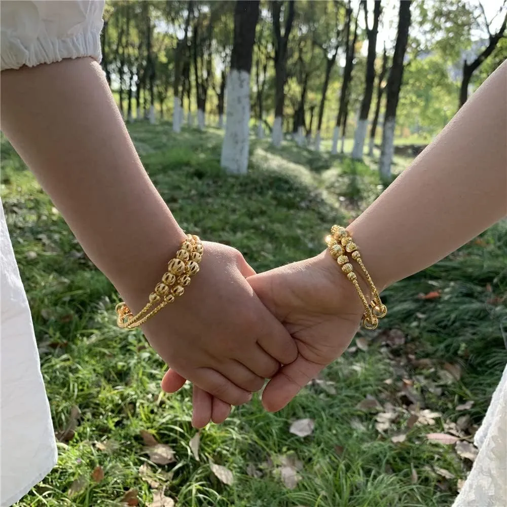 Ethlyn 2Pcs/Lot Kids Jewelry Gold Plated Adjustable Beads Bracelet Bangle Birthday Christmas Gifts for Girls 4years old