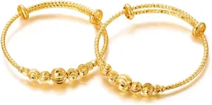 Ethlyn 2Pcs/Lot Kids Jewelry Gold Plated Adjustable Beads Bracelet Bangle Birthday Christmas Gifts for Girls 4years old