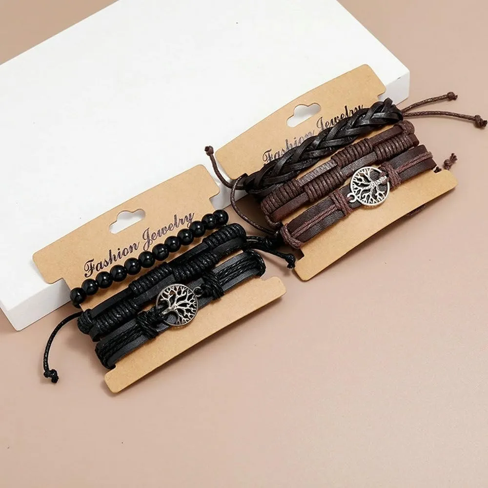 Ethnic Tribal Boho Wrap Leather Bracelets for Men Boho Hemp Cords String Beaded Braided Surfer Friendship Bracelet Woven Strand Biker Cuff Wristband Male Son BFF Gifts
