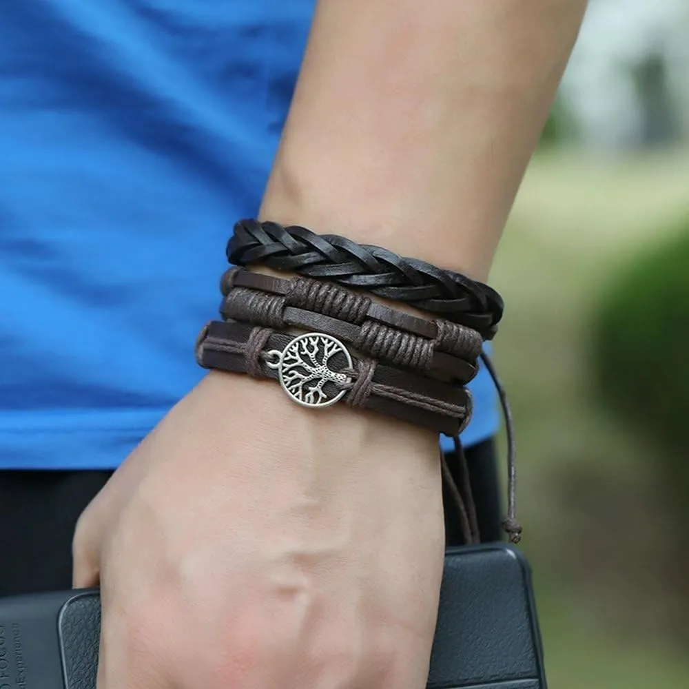 Ethnic Tribal Boho Wrap Leather Bracelets for Men Boho Hemp Cords String Beaded Braided Surfer Friendship Bracelet Woven Strand Biker Cuff Wristband Male Son BFF Gifts