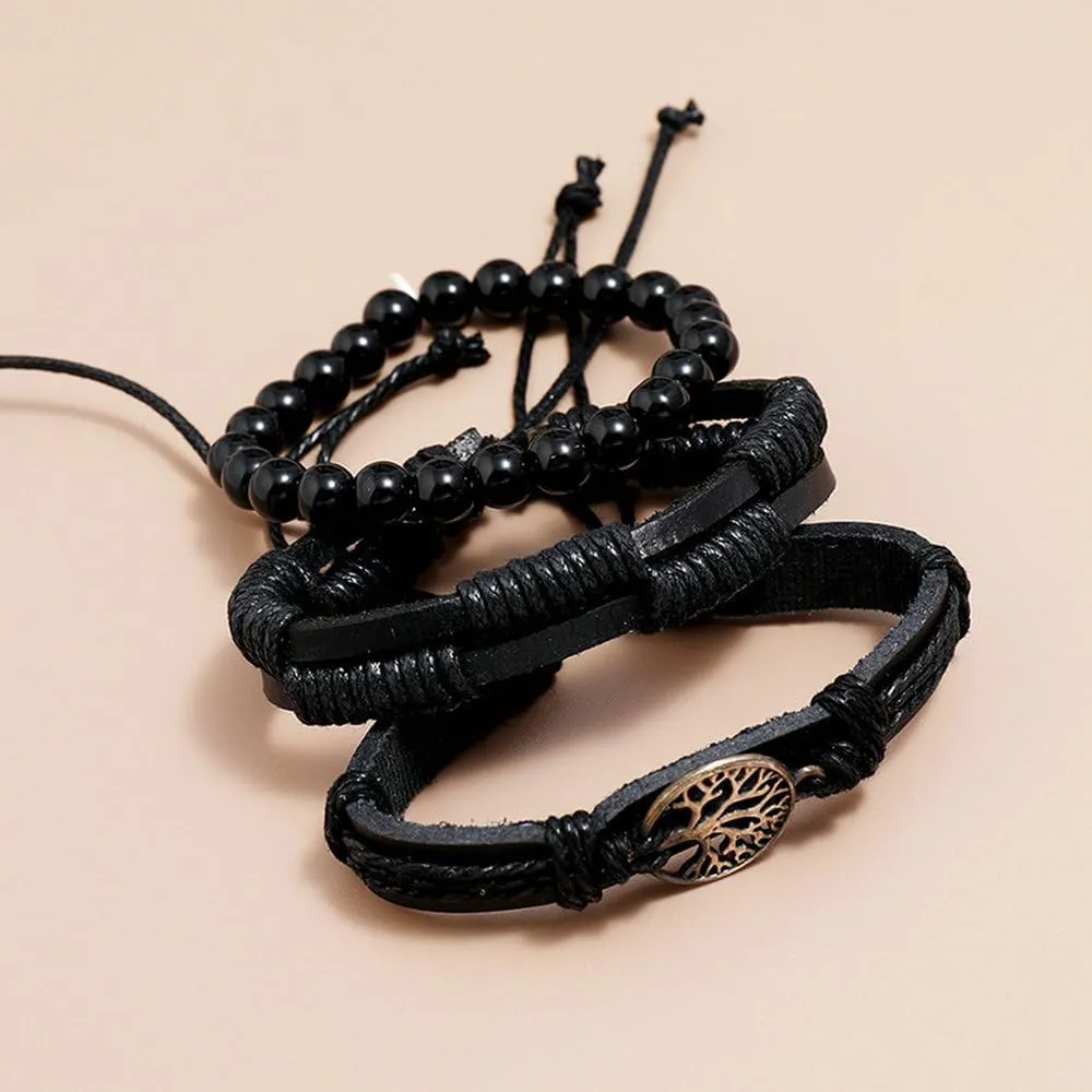 Ethnic Tribal Boho Wrap Leather Bracelets for Men Boho Hemp Cords String Beaded Braided Surfer Friendship Bracelet Woven Strand Biker Cuff Wristband Male Son BFF Gifts