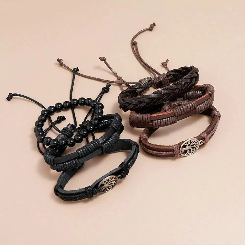 Ethnic Tribal Boho Wrap Leather Bracelets for Men Boho Hemp Cords String Beaded Braided Surfer Friendship Bracelet Woven Strand Biker Cuff Wristband Male Son BFF Gifts