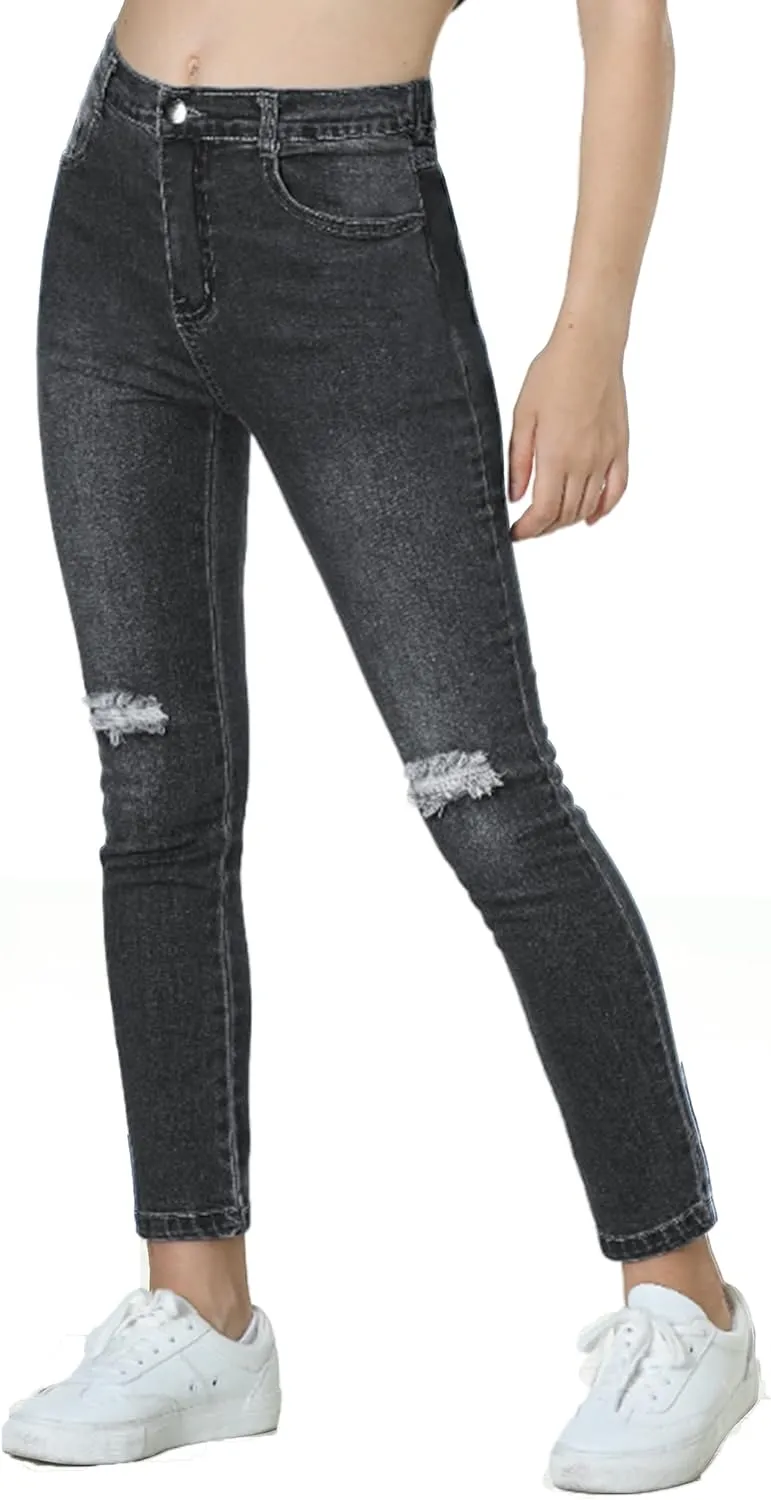 EXARUS Girls Jeans Wide Leg/Flare/Skinny Denim Pants Ripped Baggy High Waisted with Pockets Teen Casual Kids 6-14Y