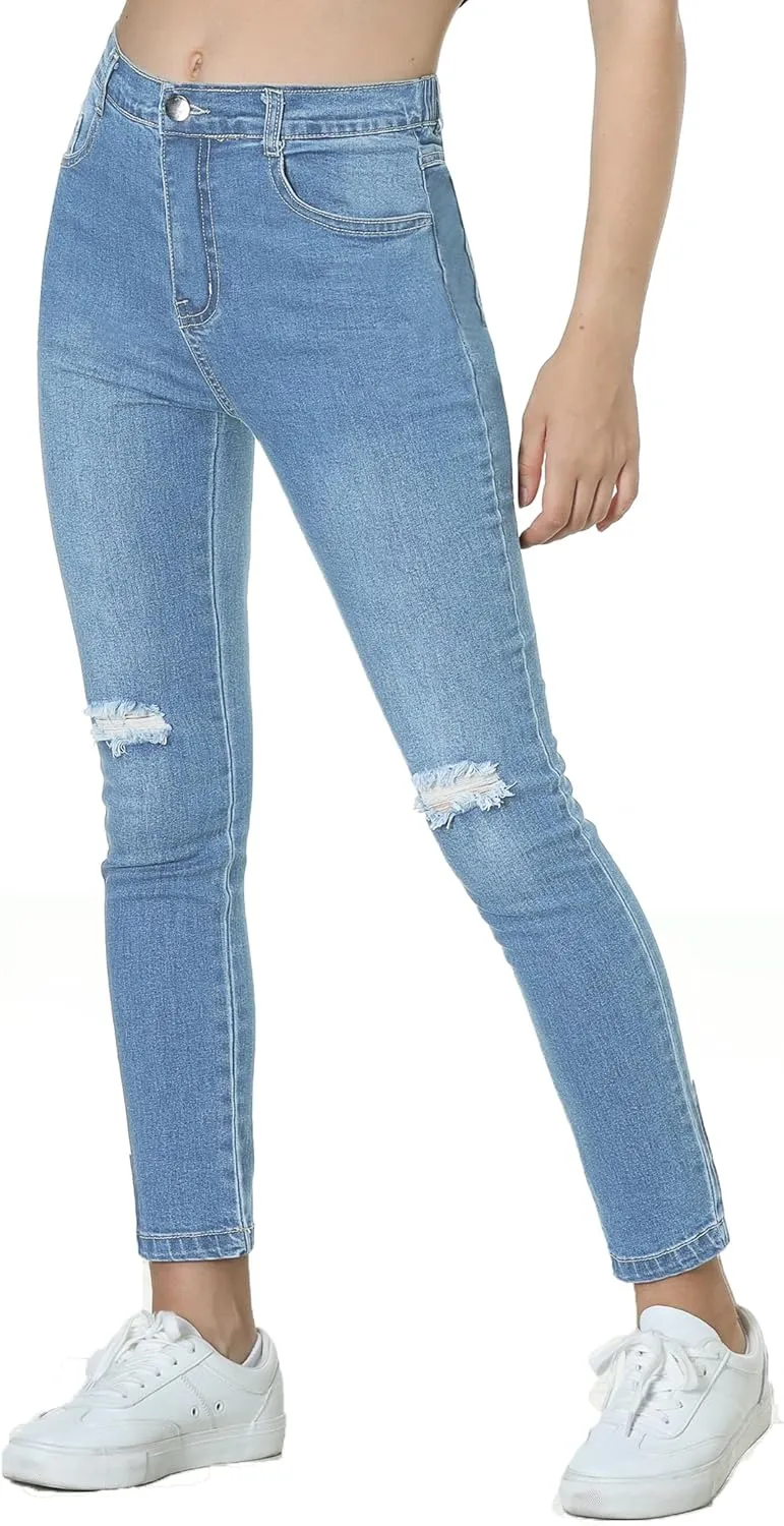 EXARUS Girls Jeans Wide Leg/Flare/Skinny Denim Pants Ripped Baggy High Waisted with Pockets Teen Casual Kids 6-14Y