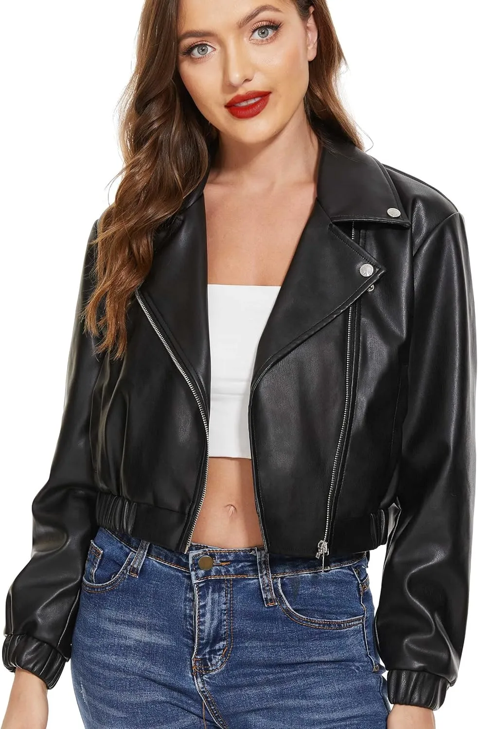 Fahsyee Faux Leather Jacket Women - Black Motorcycle Short Coat Moto Biker Blazer Casual Pleather Jackets Fashion S-XXL