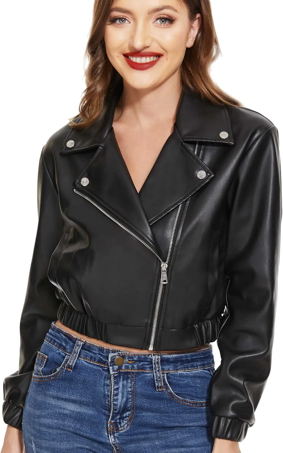 Fahsyee Faux Leather Jacket Women - Black Motorcycle Short Coat Moto Biker Blazer Casual Pleather Jackets Fashion S-XXL