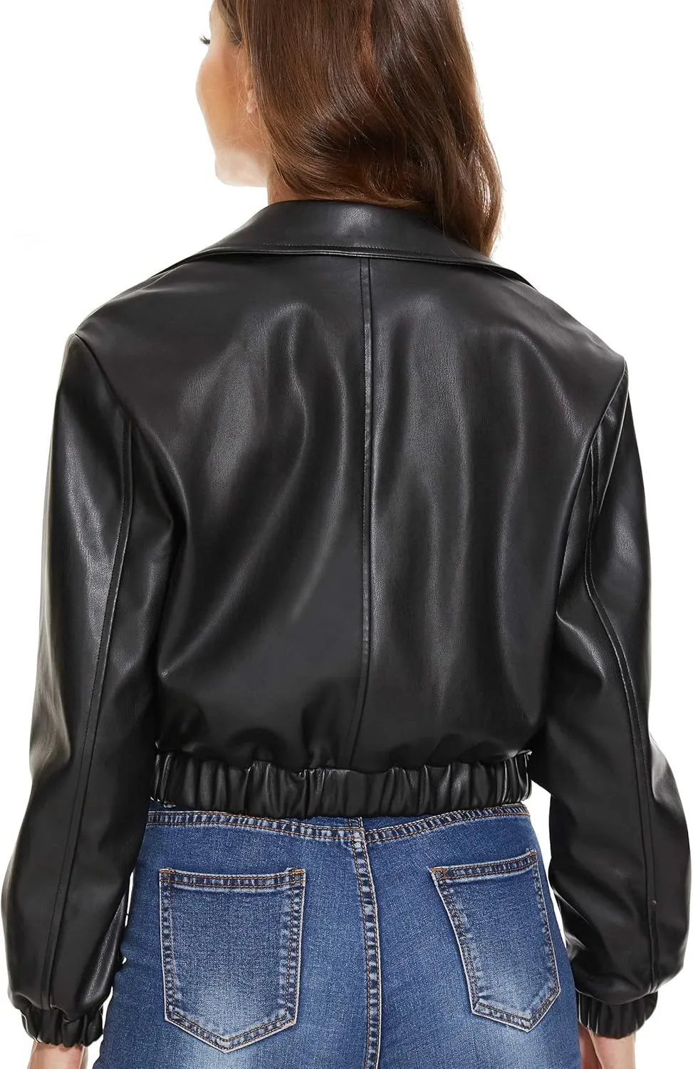Fahsyee Faux Leather Jacket Women - Black Motorcycle Short Coat Moto Biker Blazer Casual Pleather Jackets Fashion S-XXL