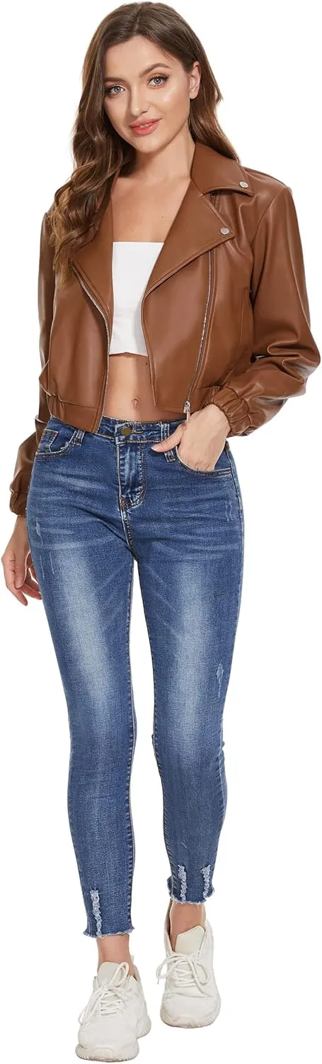 Fahsyee Faux Leather Jacket Women - Black Motorcycle Short Coat Moto Biker Blazer Casual Pleather Jackets Fashion S-XXL