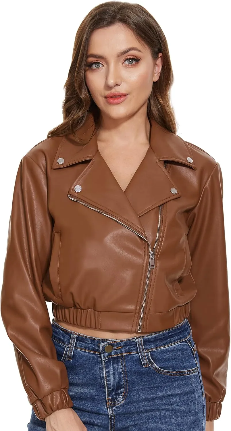 Fahsyee Faux Leather Jacket Women - Black Motorcycle Short Coat Moto Biker Blazer Casual Pleather Jackets Fashion S-XXL