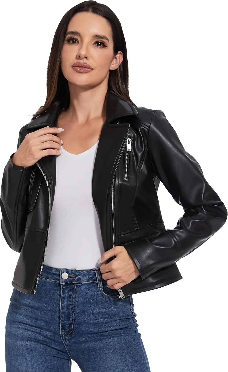Fahsyee Faux Leather Jacket Women - Black Motorcycle Short Coat Moto Biker Blazer Casual Pleather Jackets Fashion S-XXL